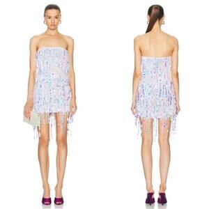 Retrofete Shira Sequin Embellished Crochet Fringe Strapless Mini Dress Size XS/S